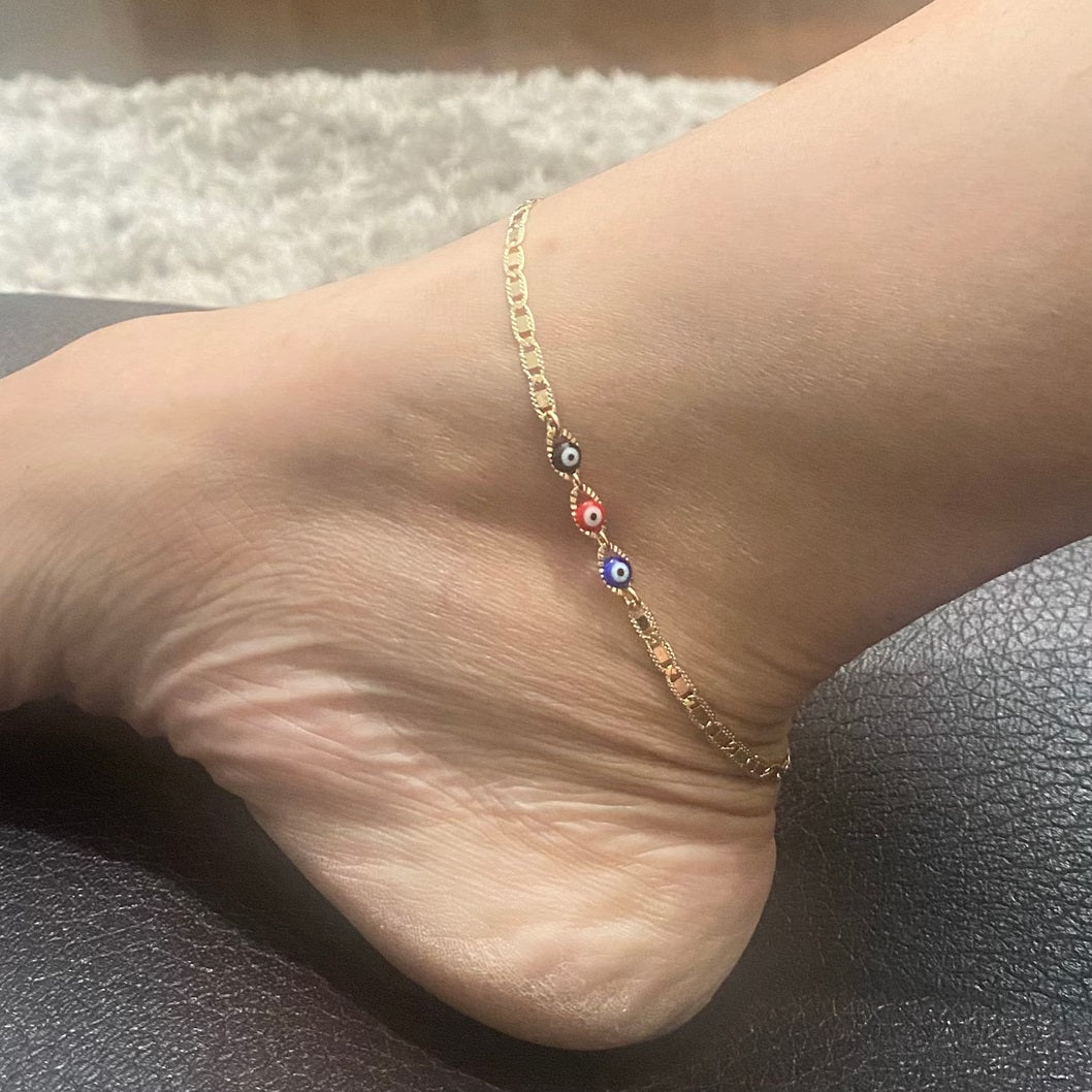 Multi-Colour Evil Eye 925 Silver Anklet