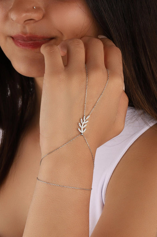 Spike Leaf 925 Silver Hand Chain