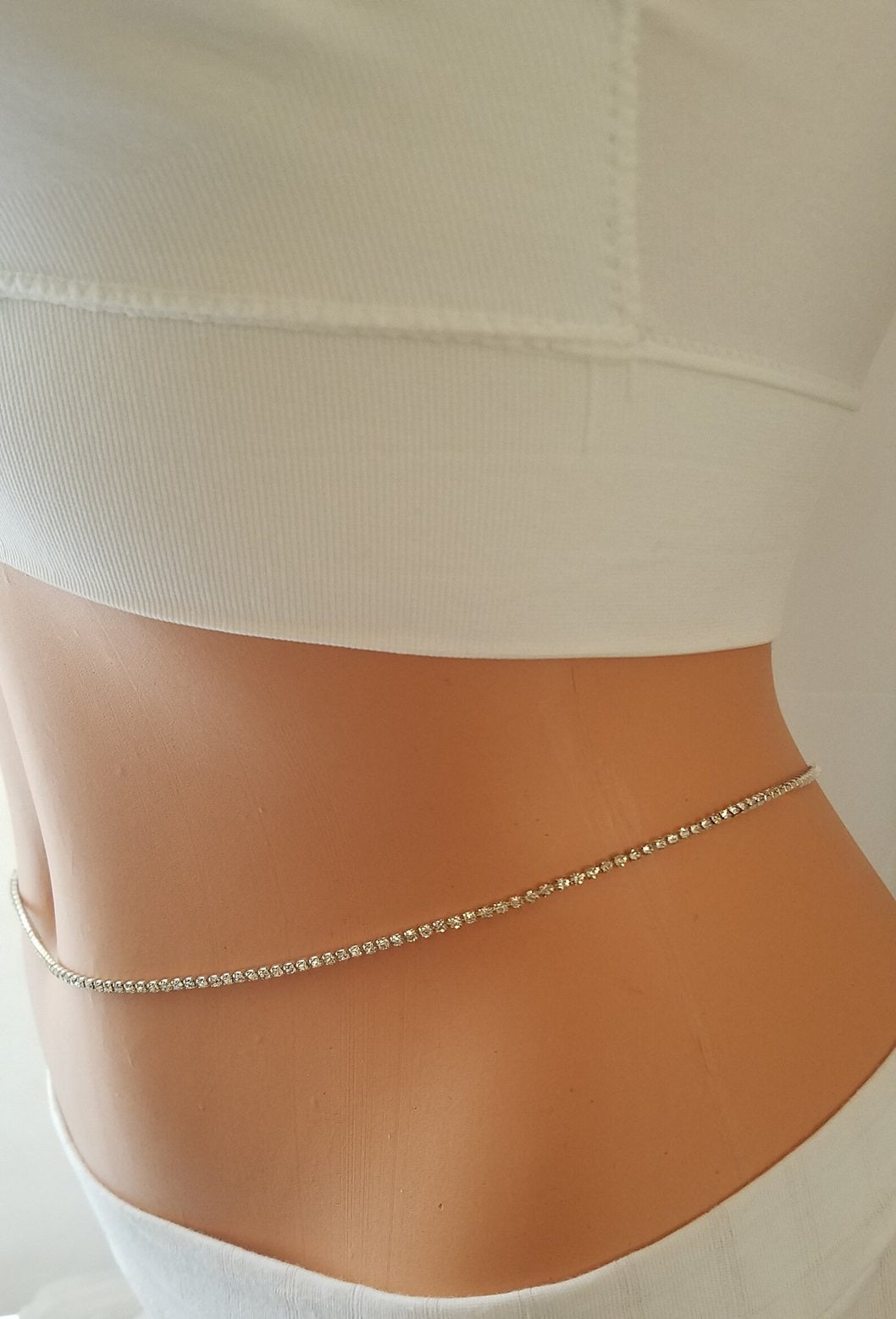 Rhinestones Belt 925 Silver Waist Chain