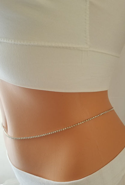 Rhinestones Belt 925 Silver Waist Chain