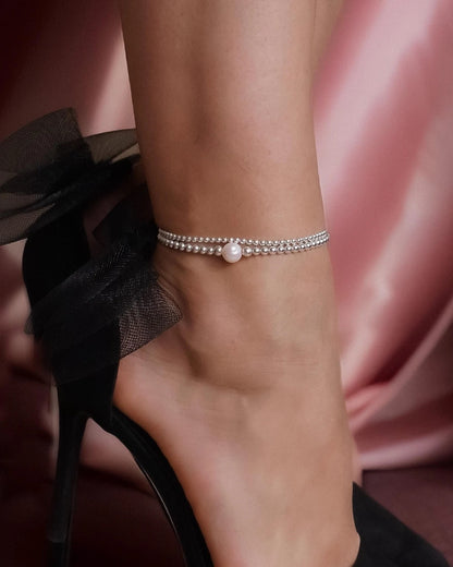 Heart Pearl 925 Silver Anklet