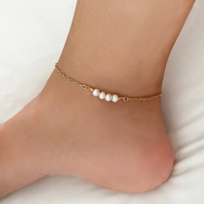 Gemstone Pearl 925 Silver Anklet