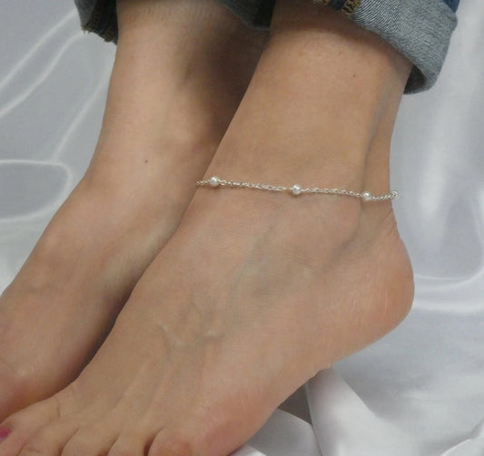 Faux Pearl 925 Silver Anklet