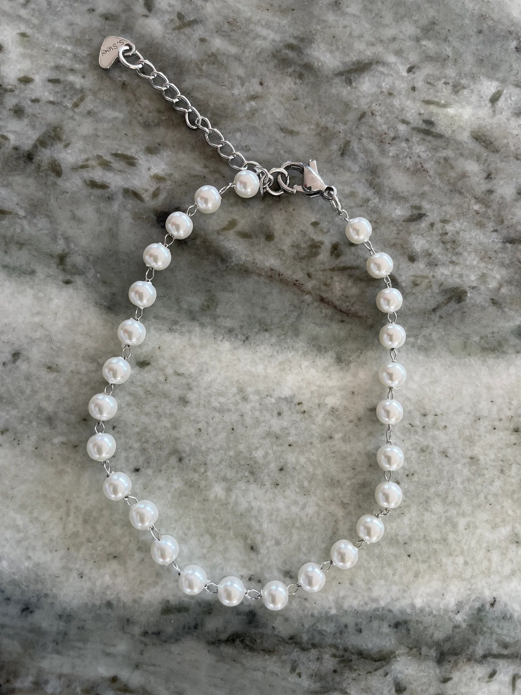 Stainless Pearl 925 Silver Anklet