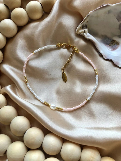 Pastel Beaded Pearl 925 Silver Anklet