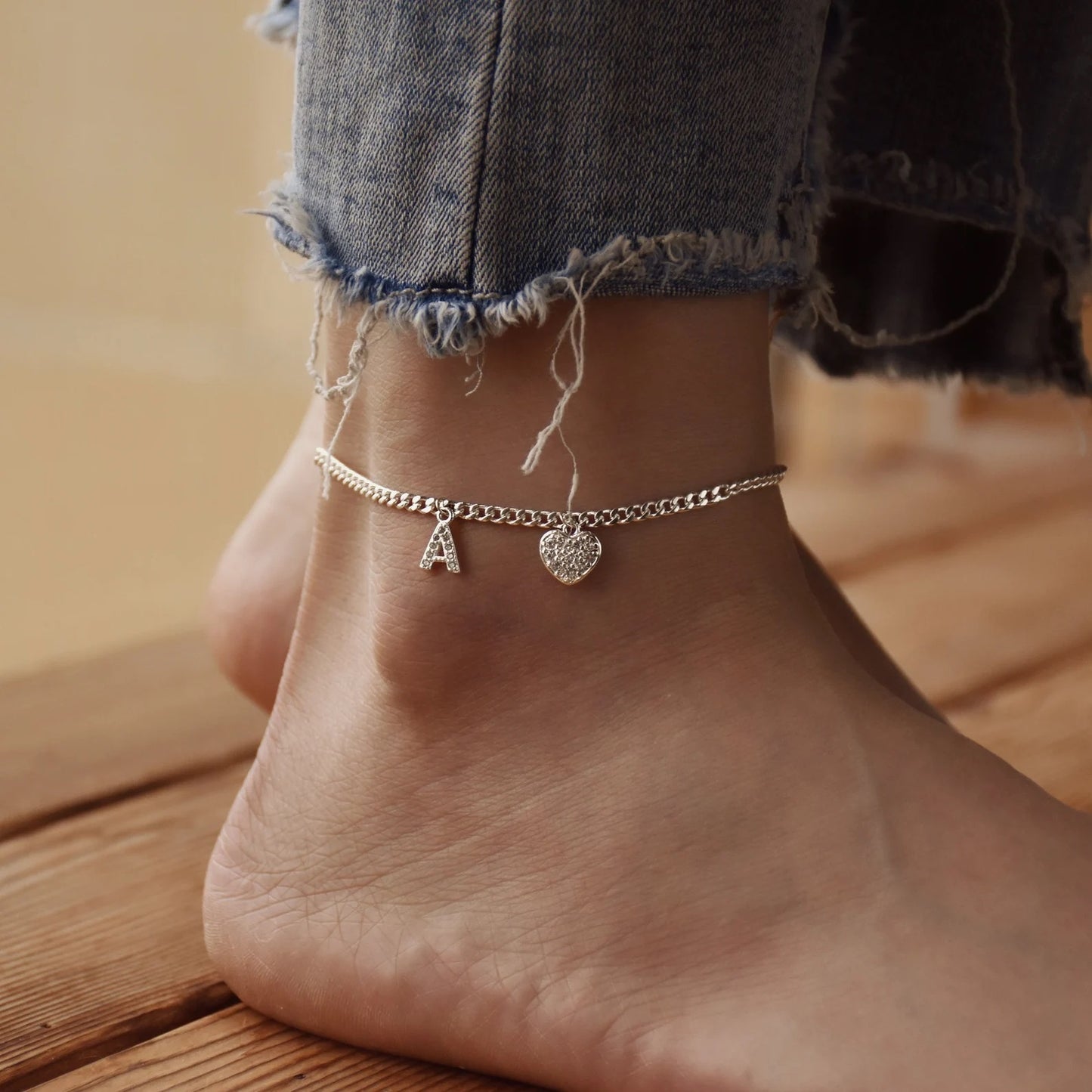 Sparkle Heart 925 Silver Anklet