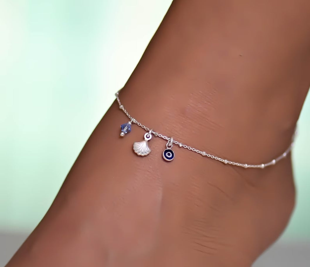 Shell Evil Eye 925 Silver Anklet