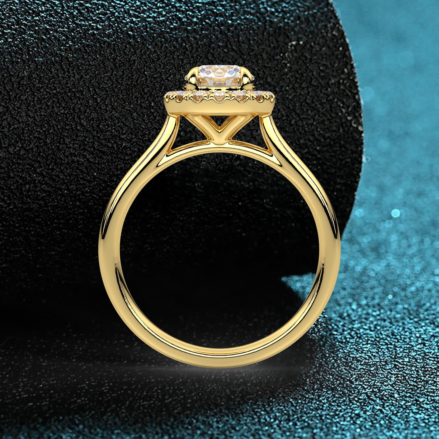 Yellow gold Diamond 925 Silver Round Ring