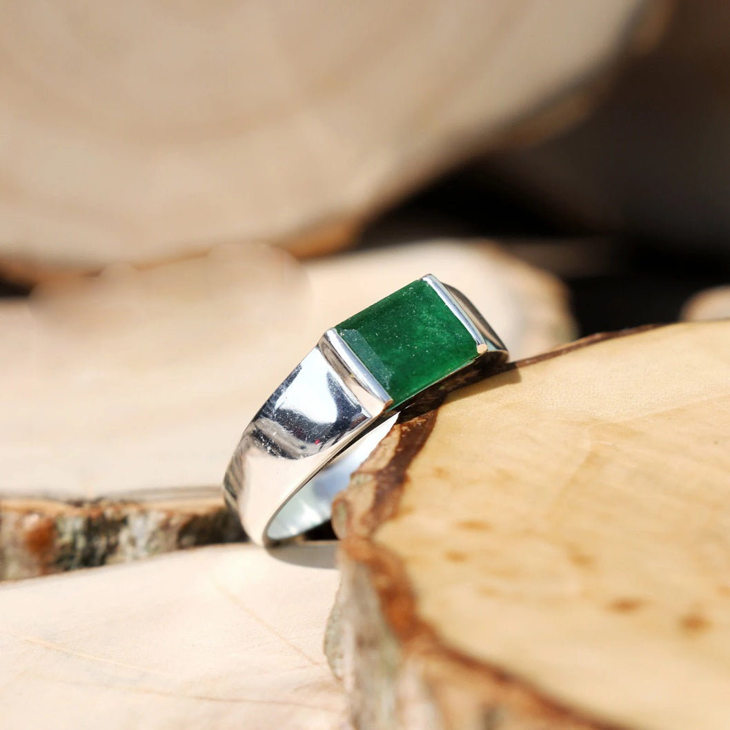 Green Stone 925 Silver Men's Ring