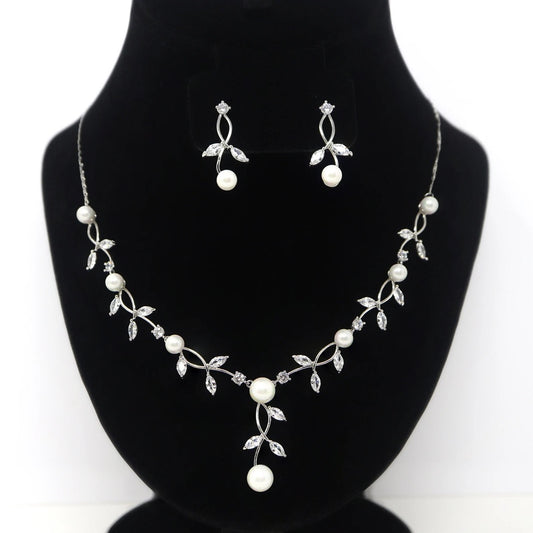 Vine Leaves Moissanite Diamond 925 Silver Necklace Set