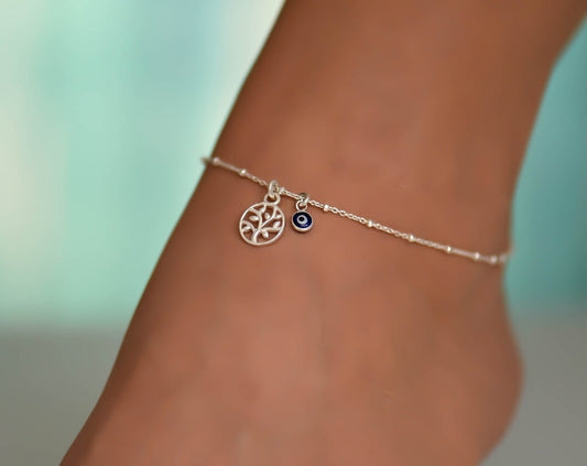 Tree Evil Eye 925 Silver Anklet