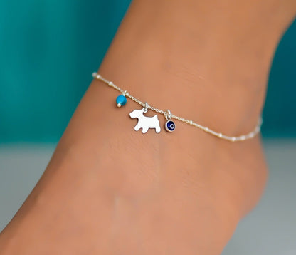 Dog Evil Eye 925 Silver Anklet