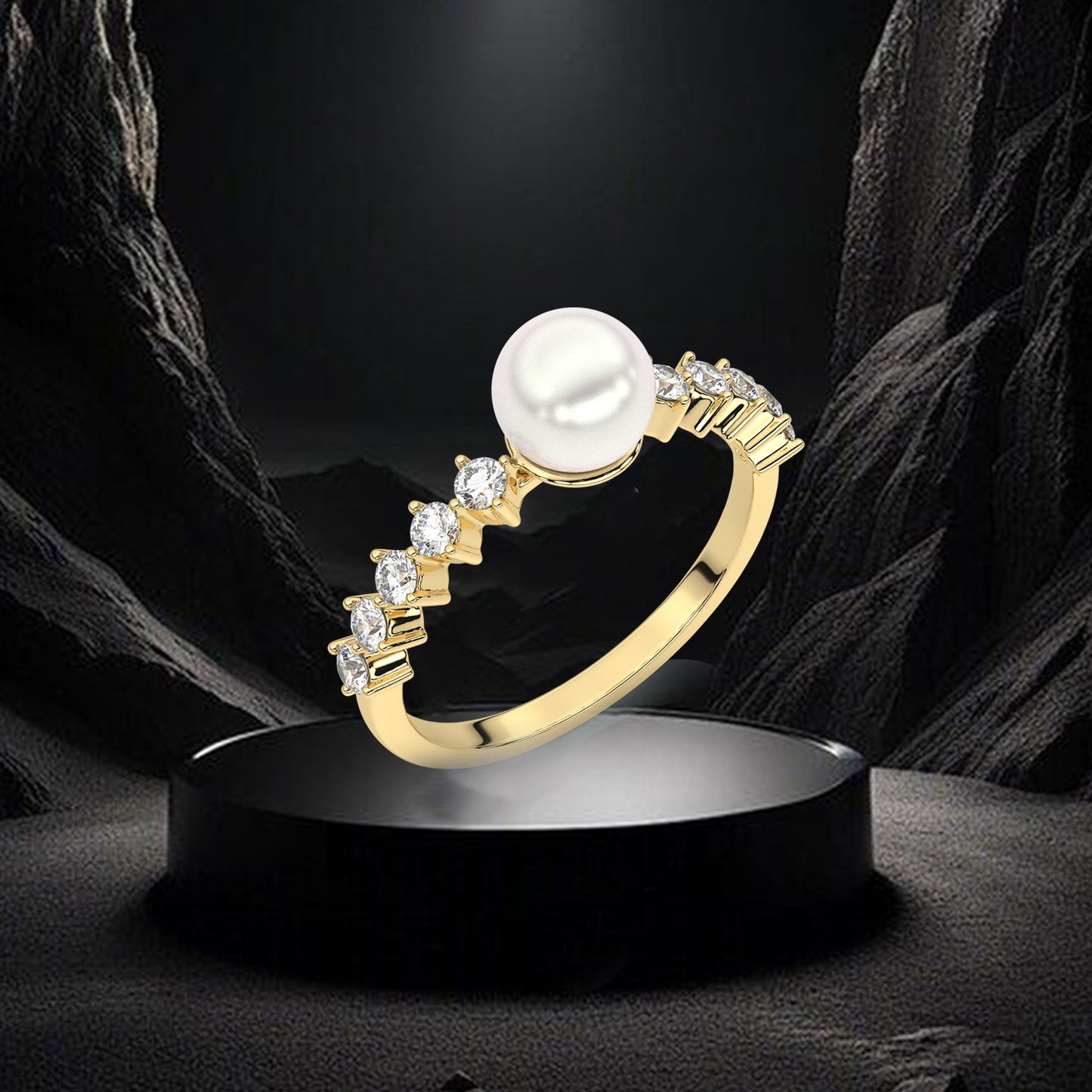 Yellow gold Alevan Pearl 925 Silver Ring