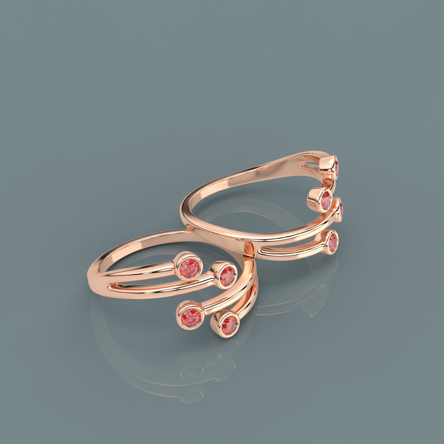 Four stone Rose gold Adjustable 925 Silver Toe Ring