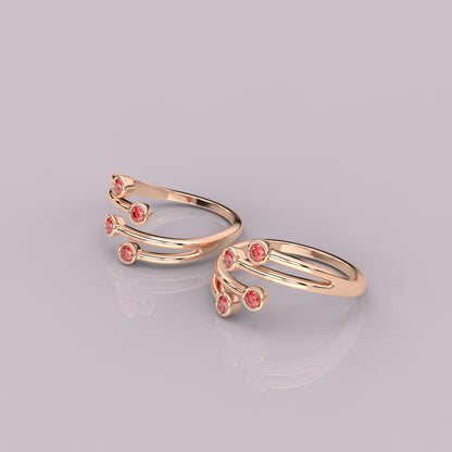 Four stone Rose gold Adjustable 925 Silver Toe Ring
