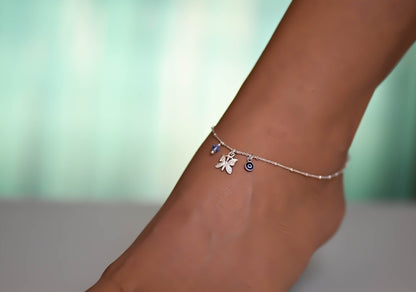 Butterfly Charms Evil Eye 925 Silver Anklet