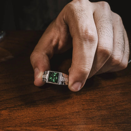 Emerald 925 Silver Men's Ring