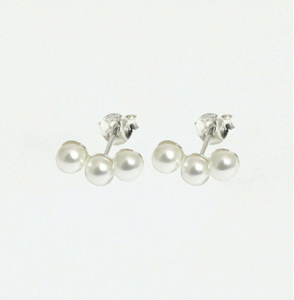 Triple Mini Pearl 925 Silver Earring