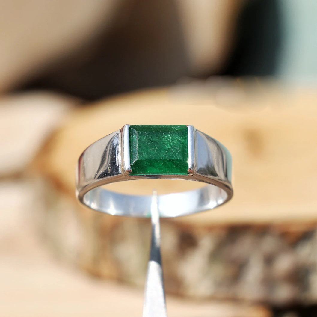 Green Stone 925 Silver Men's Ring