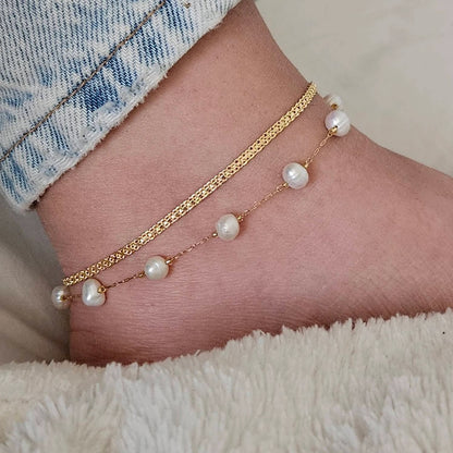 Large Beaded Pearl 925 Silver Anklet