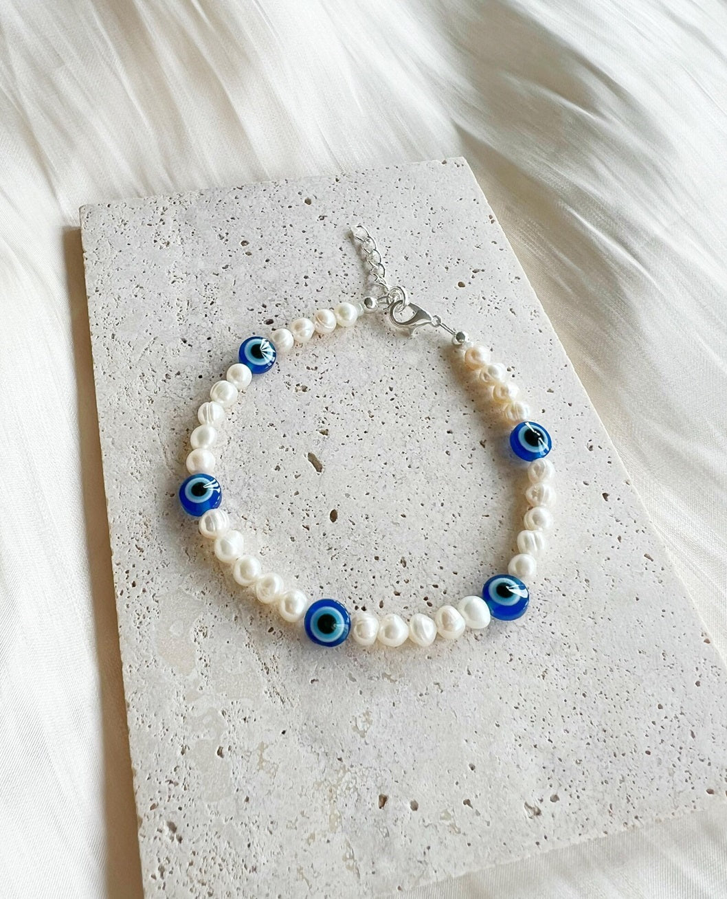 Pearls Evil Eye 925 Silver Bracelet