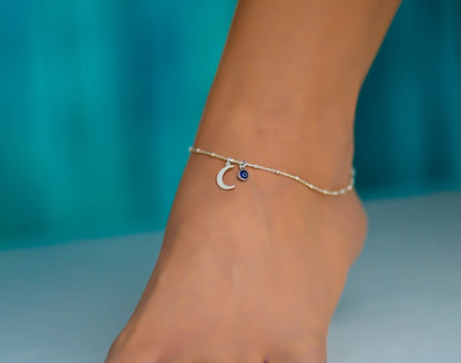 Moon Evil Eye 925 Silver Anklet