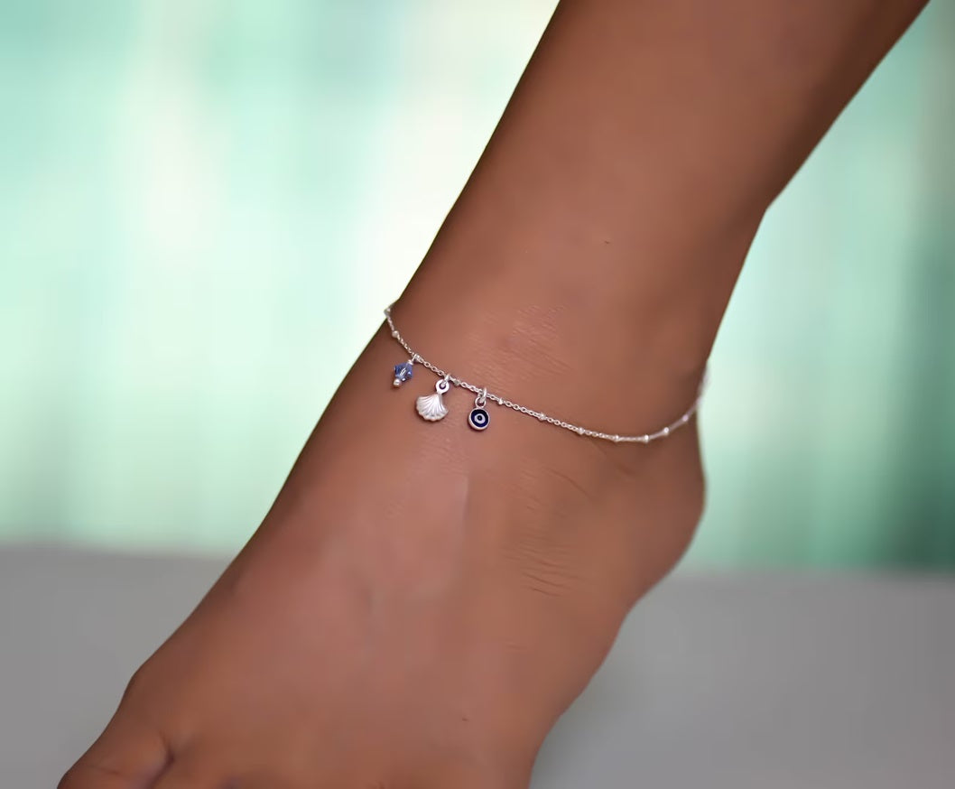 Shell Evil Eye 925 Silver Anklet