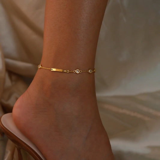 Cubic Bar 925 Silver Anklet