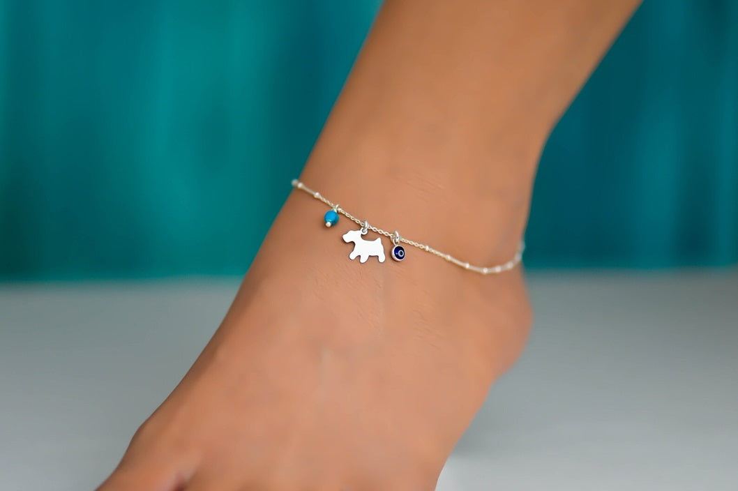 Dog Evil Eye 925 Silver Anklet