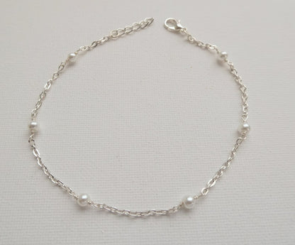 Faux Pearl 925 Silver Anklet
