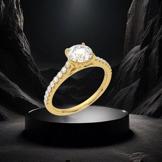 Yellow gold Solitaire 925 Silver Round Ring