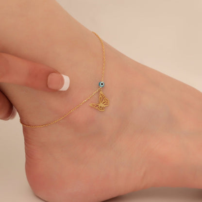 Butterfly Evil Eye 925 Silver Anklet