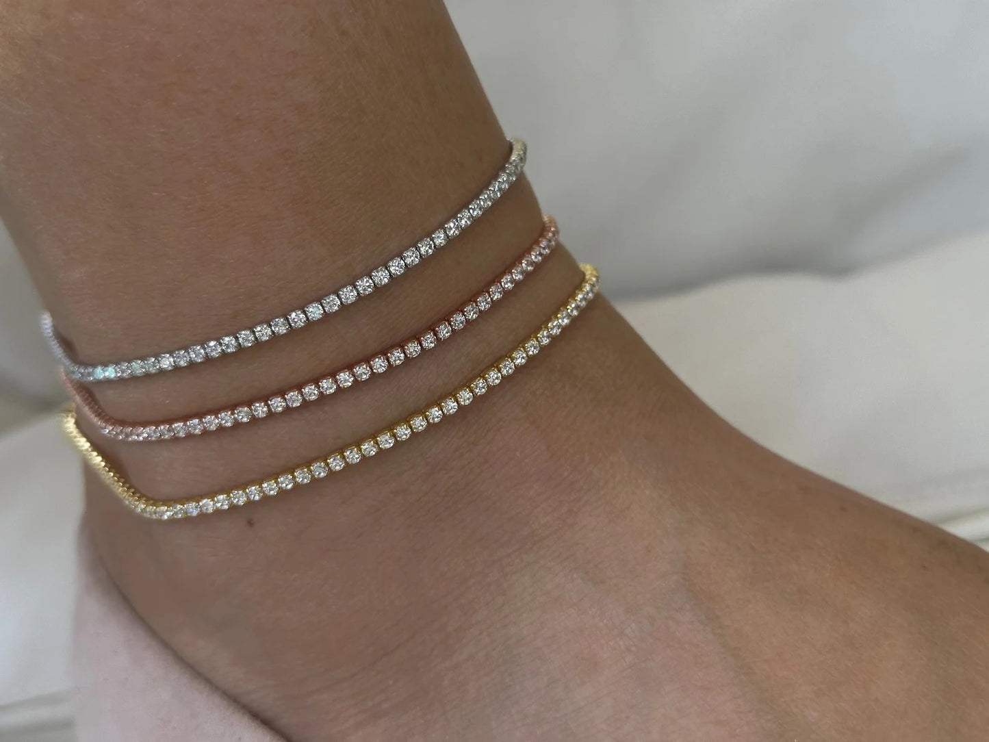 Tennis Three Colour 925 Silver Anklet