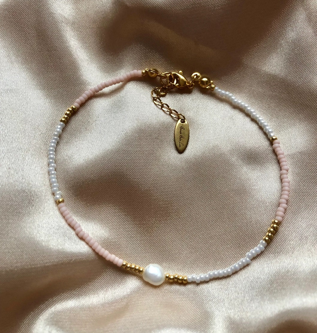 Pastel Beaded Pearl 925 Silver Anklet