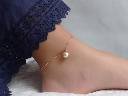 Vermeil Pearl 925 Silver Anklet