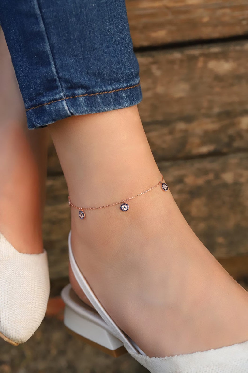 Tiny Evil Eye 925 Silver Anklet