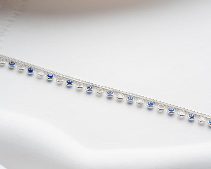 Beads Danging Evil Eye 925 Silver Anklet