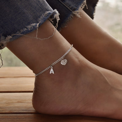 Sparkle Heart 925 Silver Anklet