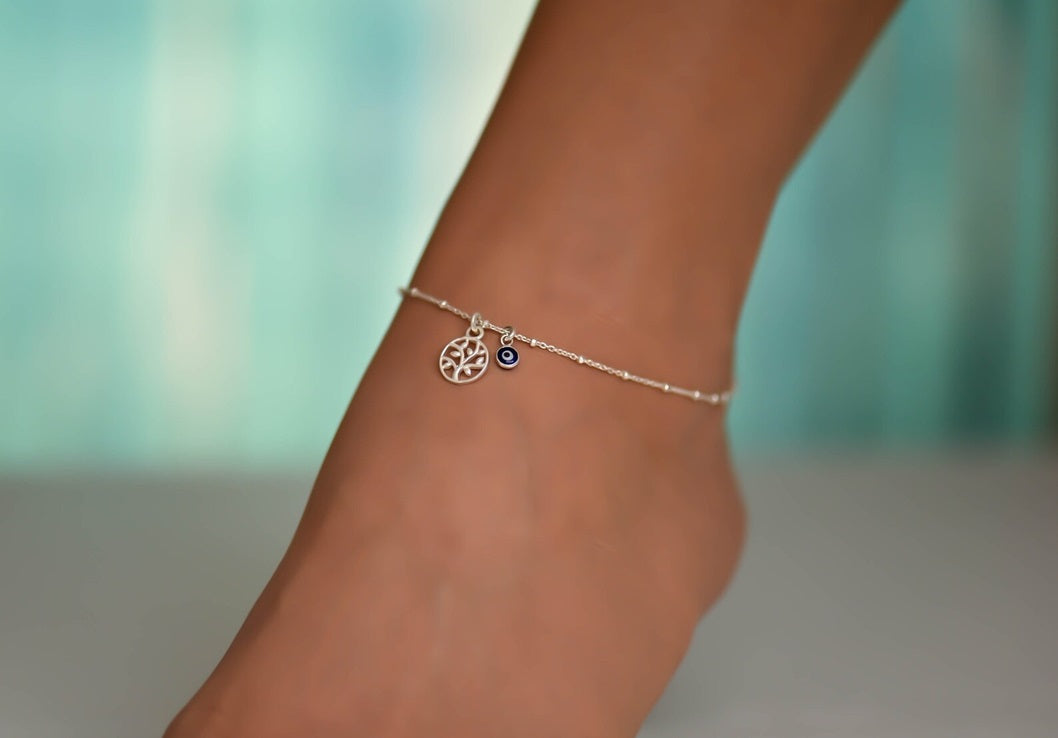 Tree Evil Eye 925 Silver Anklet