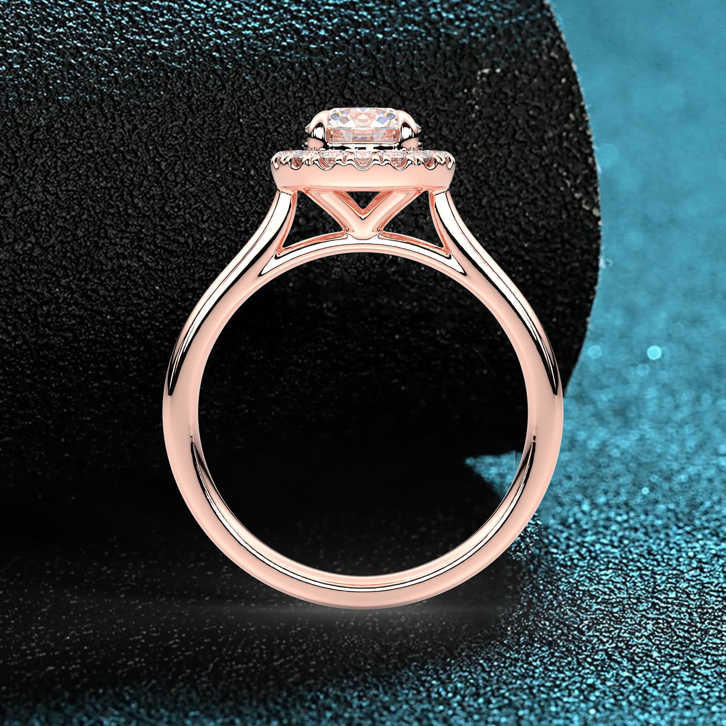 Rose gold Diamond 925 Silver Round Ring