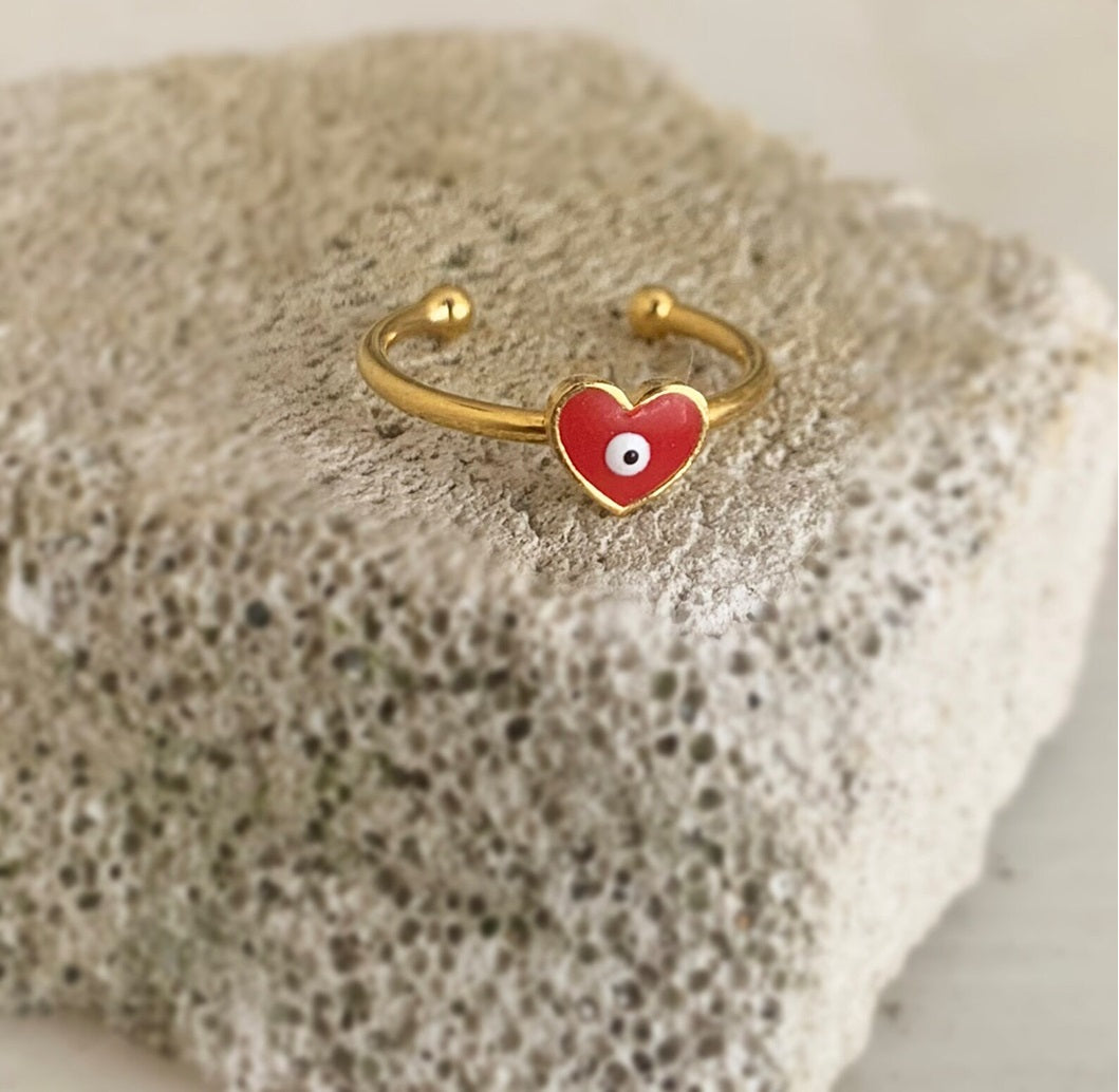 Red Heart Evil Eye 925 Silver Toe Ring