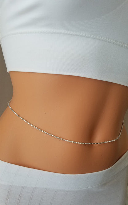 Rhinestones Belt 925 Silver Waist Chain