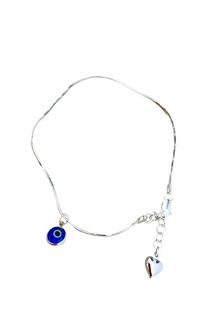 Snake Chain Evil Eye 925 Silver Anklet