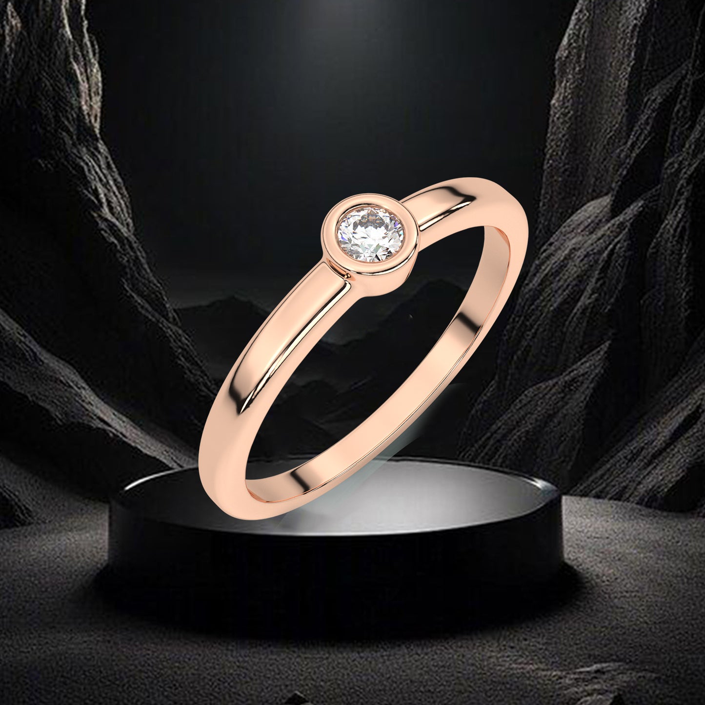 Rose gold Bezel stone 925 Silver Ring