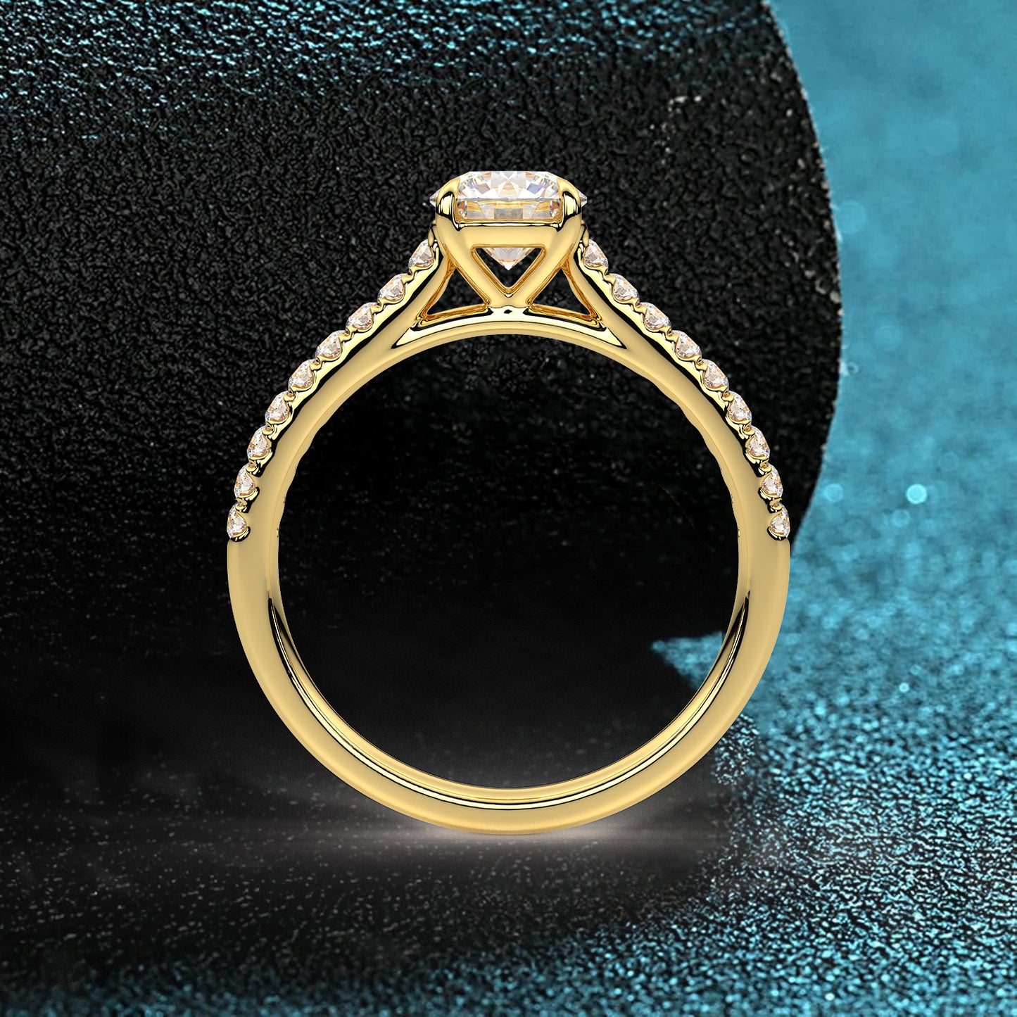 Yellow gold Solitaire 925 Silver Round Ring