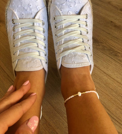 Pastel Beaded Pearl 925 Silver Anklet