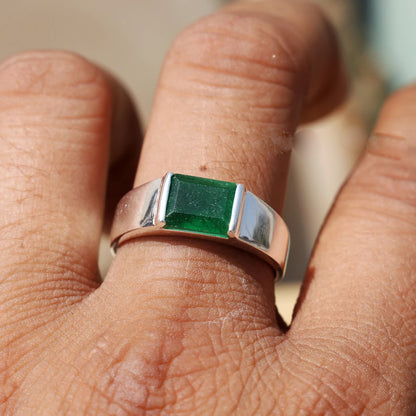 Green Stone 925 Silver Men's Ring