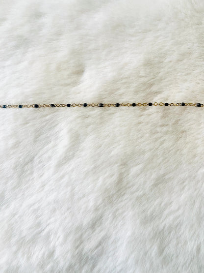 Black Beaded 925 Silver Anklet