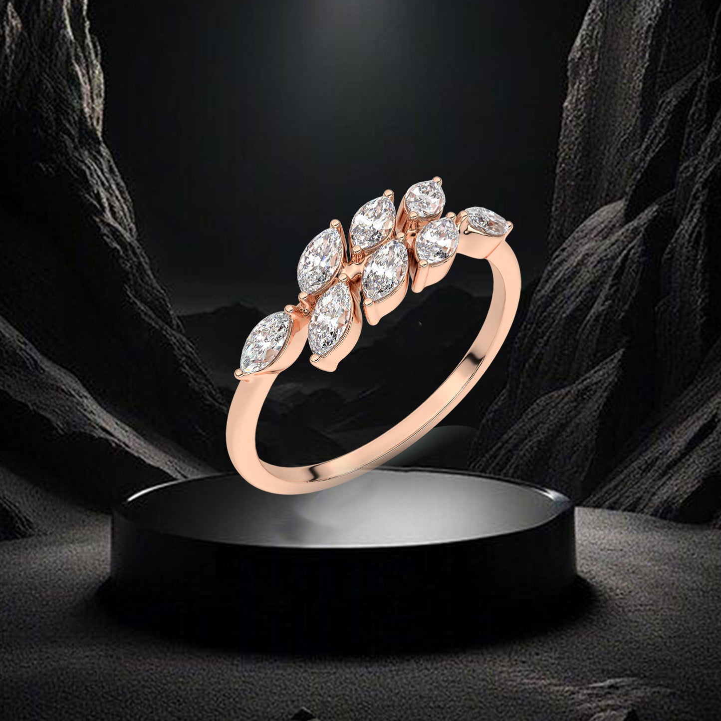 Rose gold Leaf Marquise 925 Silver Ring