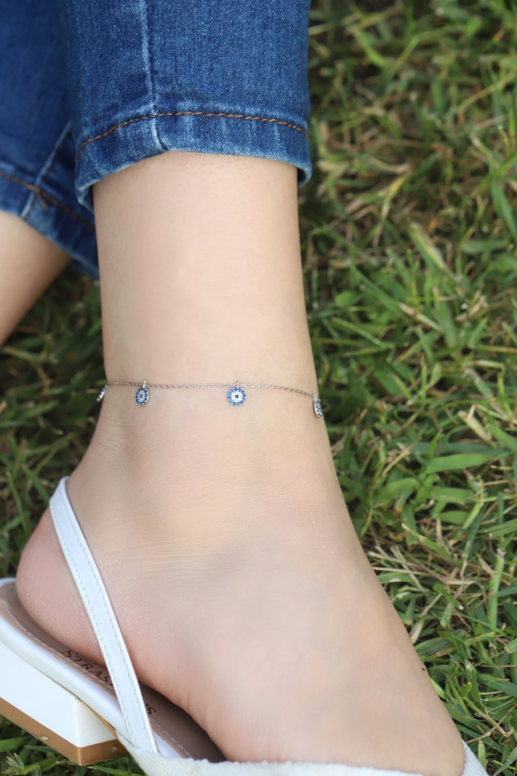 Tiny Evil Eye 925 Silver Anklet